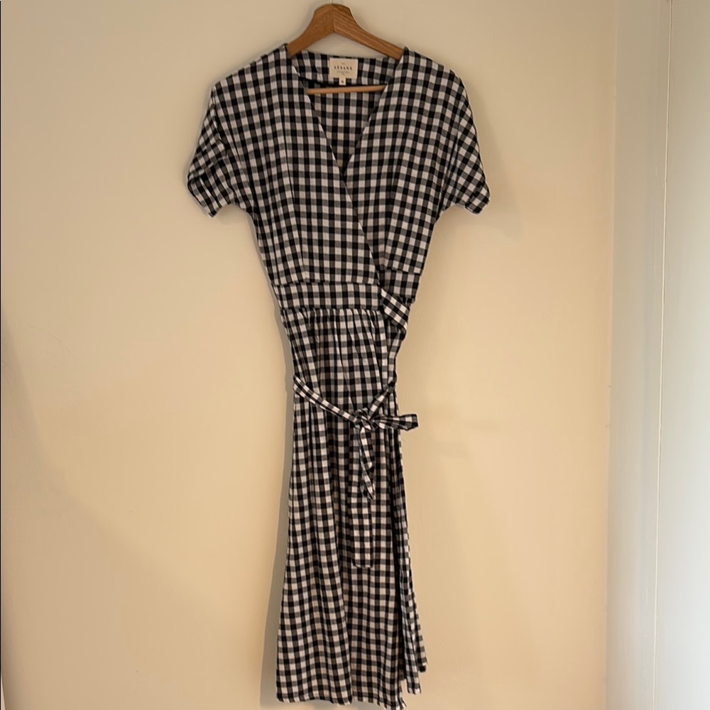 Sézane Black and White Gingham Wrap Dress